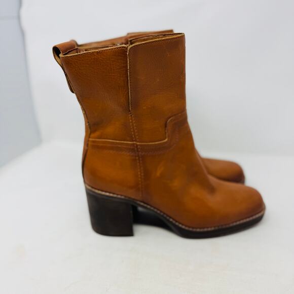 Franco Sarto Women's Brown Leather Block Heel Ankle Boots Side Zip Western 9.5 - Picture 4 of 10